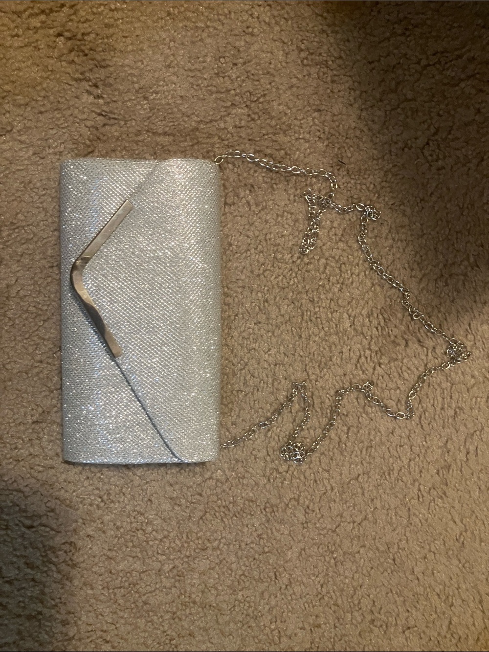 Silver Sparkle Envelope Clutch with Chain Strap